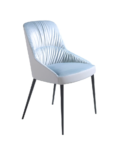 Chaise de salle à manger tapissée en velours bleu et cuir gris écologique Angel Cerda en linge