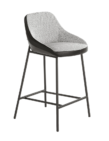 Tabouret rembourrée en Tissu gris et cuir noir Collection Angel Cerda de pas cher