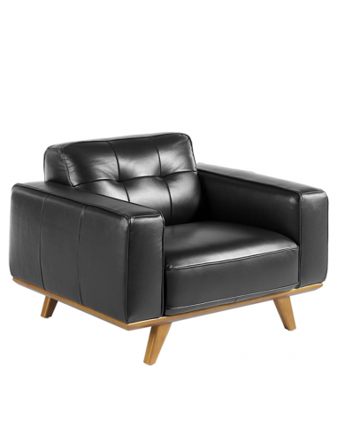 Fauteuil en cuir noir et pied en bois Angel Cerda pas cher 