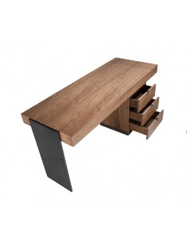 Angel Cerda Bureau droit design bois de noyer et acier poli modèle 3237 plus qu'un jeu 