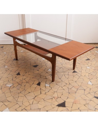 Table basse Gplan teck & verre rembourrage situé sous