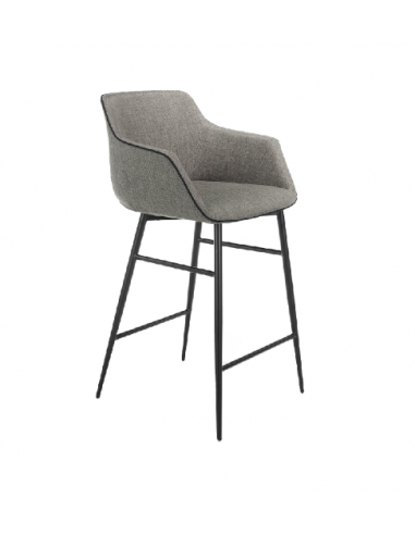 Tabouret rembourré en tissu gris et acier noir Angel Cerda 4089 Comparez et commandez 